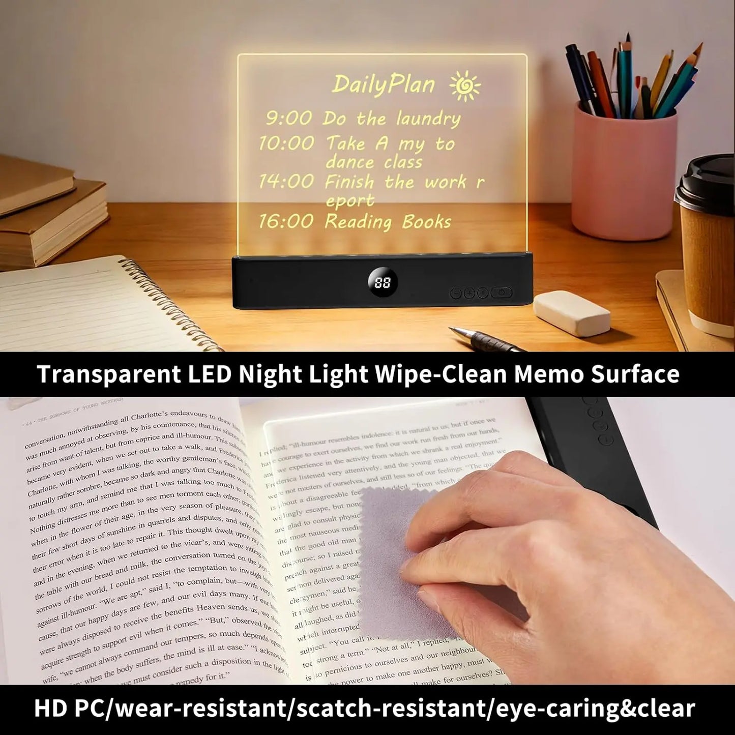 LED Flat Panel Book Light USB Charging Eye Protection Night Vision Reading Lamp for Students Indoor Use 2 in 1 Night Lights