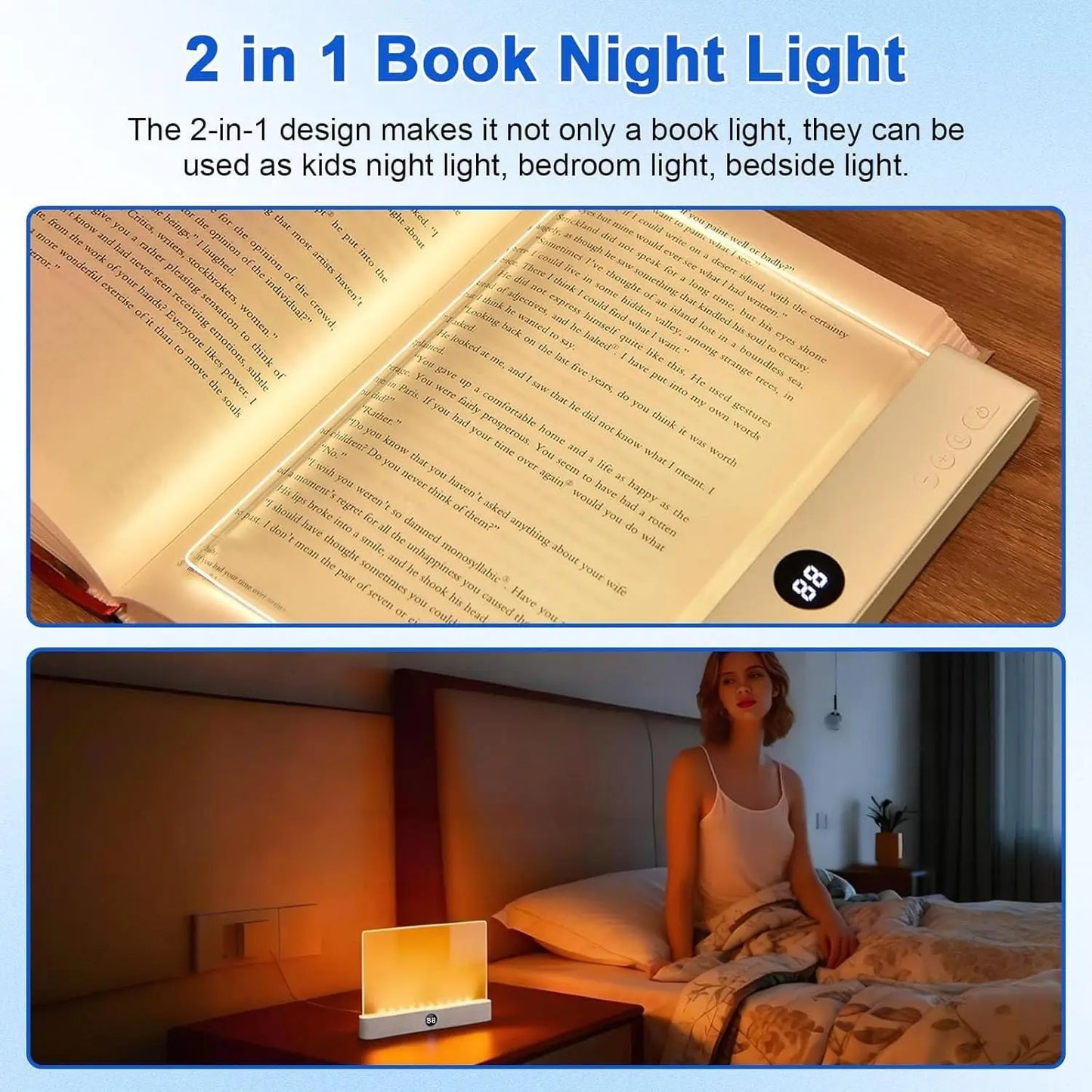 LED Flat Panel Book Light USB Charging Eye Protection Night Vision Reading Lamp for Students Indoor Use 2 in 1 Night Lights